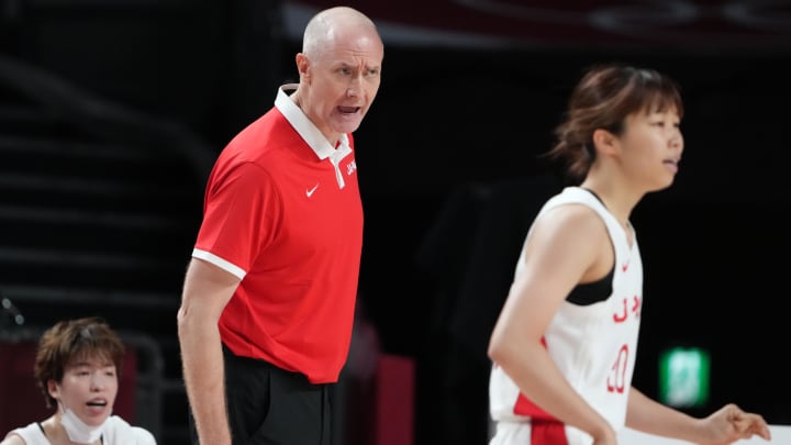 Tom Hovasse coaches the Japan women's basketball team at the 2020 Tokyo Olympics. 