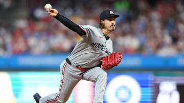 Sep 26, 2025; Philadelphia, Pennsylvania, USA; Minnesota Twins pitcher Joe Ryan (41) throws a pitch during the second inning against the Philadelphia Phillies at Citizens Bank Park.