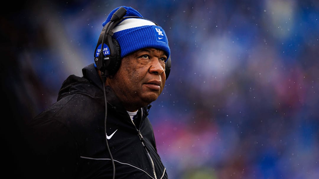 Nov 12, 2022; Lexington, Kentucky, USA; Kentucky Wildcats associate head coach Vince Marrow looks on during the game against the Vanderbilt Commodores at Kroger Field. Mandatory Credit: Jordan Prather-Imagn Images