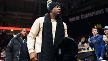 Jan 13, 2024; Boulder, Colorado, USA; Colorado Buffaloes football head coach Deion Sanders leaves