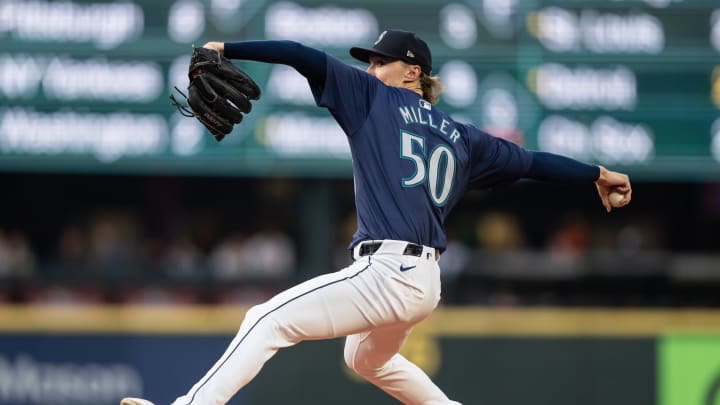 Seattle Mariners starter Bryce Miller (50) delivers a pitch during the second inning against the Tampa Bay Rays at T-Mobile Park on Aug 26.