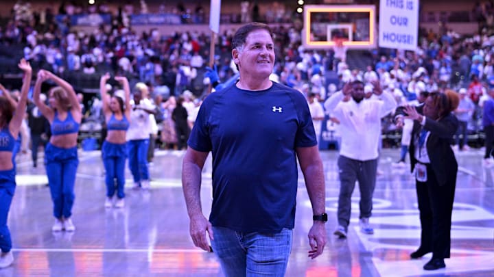 Dallas Mavericks minority owner Mark Cuban walks off the court after the game against the Toronto Raptors at the American Airlines Center. Dallas Mavericks minority owner Mark Cuban walks off the court after the game against the Toronto Raptors at the American Airlines Center.