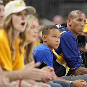 Jun 13, 2025; Indianapolis, Indiana, USA; Reggie Miller attends game four of the 2025 NBA Finals between the Oklahoma City Thunder and the Indiana Pacers at Gainbridge Fieldhouse. Mandatory Credit: Kyle Terada-Imagn Images