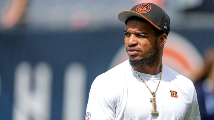 Cincinnati Bengals wide receiver Ja'Marr Chase (1) walks the field during warmups before the NFL Preseason Week 2 game between the Chicago Bears and the Cincinnati Bengals at Soldier Field in downtown Chicago on Saturday, Aug. 17, 2024.