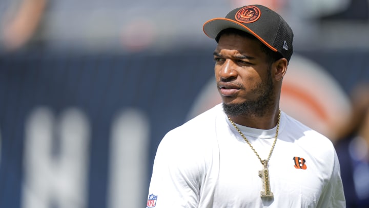 Cincinnati Bengals wide receiver Ja'Marr Chase (1) walks the field during warmups before the NFL Preseason Week 2 game between the Chicago Bears and the Cincinnati Bengals at Soldier Field.