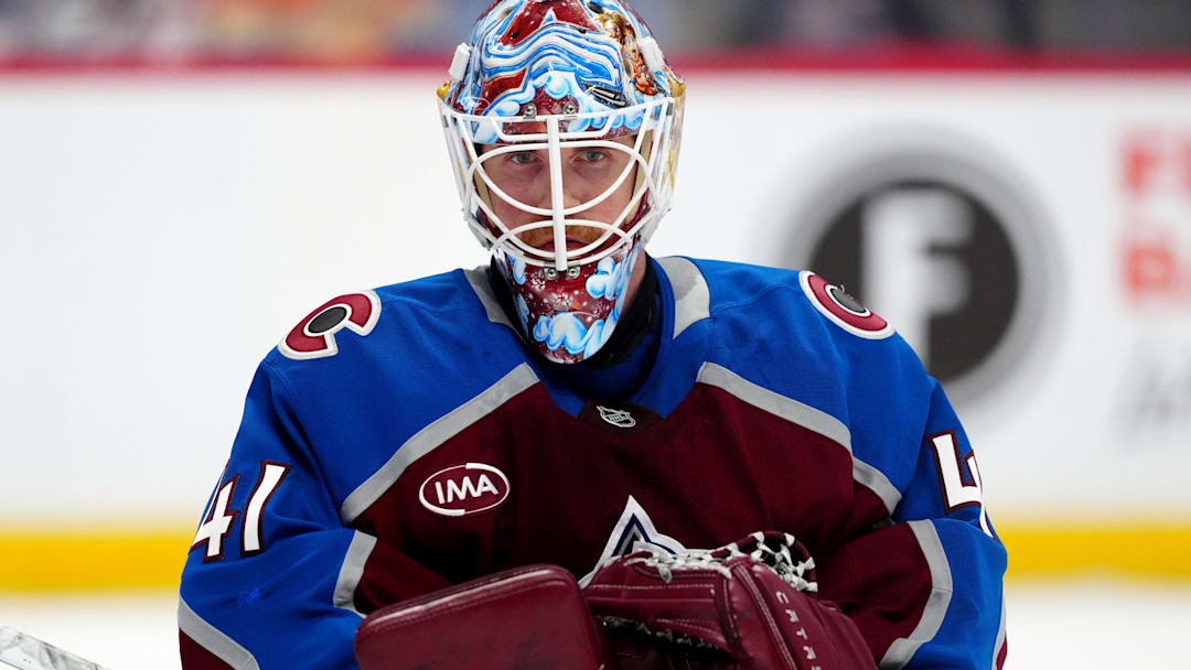May 5, 2026; Denver, Colorado, USA; Colorado Avalanche goaltender Scott Wedgewood (41) looks on during the third period against the Minnesota Wild in game two of the second round of the 2026 Stanley Cup Playoffs at Ball Arena. Mandatory Credit: Ron Chenoy-Imagn Images