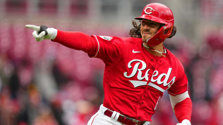 Cincinnati Reds second baseman Jonathan India (6) gestures.