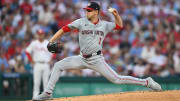 Aug 17, 2024; Philadelphia, Pennsylvania, USA; Washington Nationals starting pitcher MacKenzie Gore (1) throws a pitch against the Philadelphia Phillies in the first inning at Citizens Bank Park.