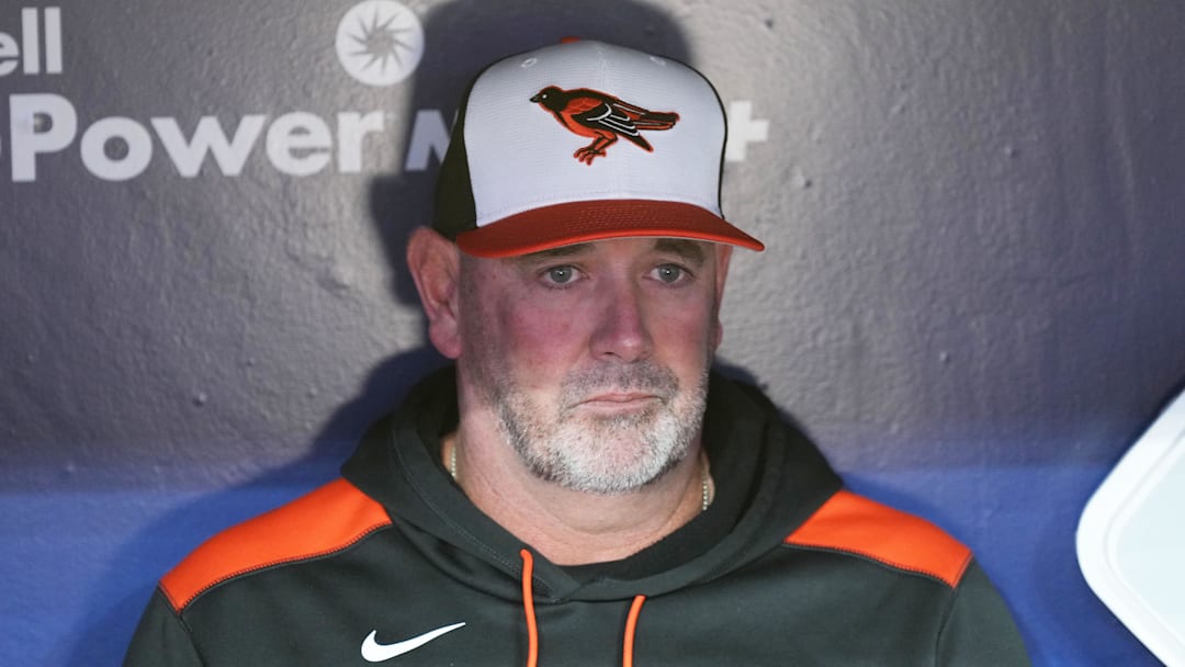 Mar 27, 2025; Toronto, Ontario, CAN; Baltimore Orioles manager Brandon Hyde (18) speaks with the media during batting practice before the opening day game of the Toronto Blue Jays at Rogers Centre. Mandatory Credit: Nick Turchiaro-Imagn Images