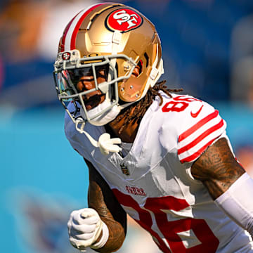 Aug 10, 2024; Nashville, Tennessee, USA;  San Francisco 49ers wide receiver Tay Martin (86) against the Tennessee Titans during the first half at Nissan Stadium. Mandatory Credit: Steve Roberts-Imagn Images