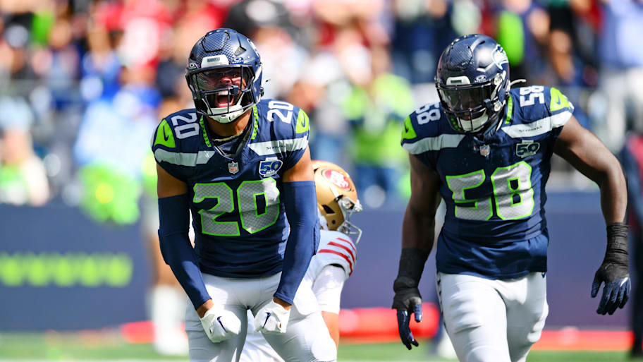 Julian Love screams after making a big play.