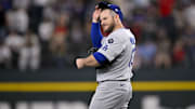 Apr 20, 2025; Arlington, Texas, USA; Los Angeles Dodgers third baseman Max Muncy (13) after the game between the Texas Rangers and the Los Angeles Dodgers at Globe Life Field. Mandatory Credit: Jerome Miron-Imagn Images