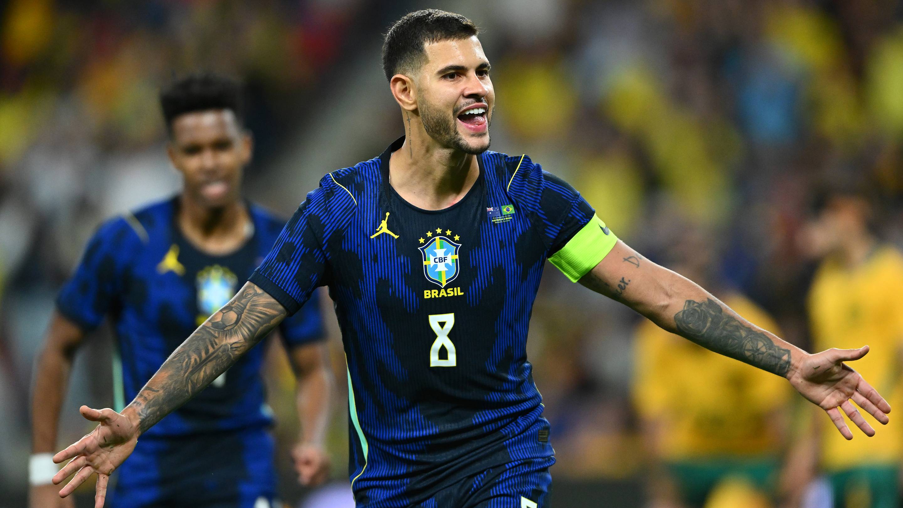 Bruno Guimarães continues recent scoring form with strike for Brazil