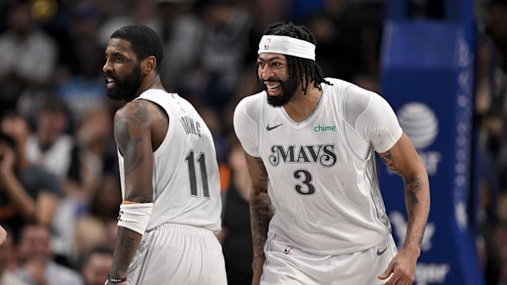 Dallas Mavericks forward Anthony Davis and guard Kyrie Irving celebrate. Dallas Mavericks forward Anthony Davis and guard Kyrie Irving celebrate.