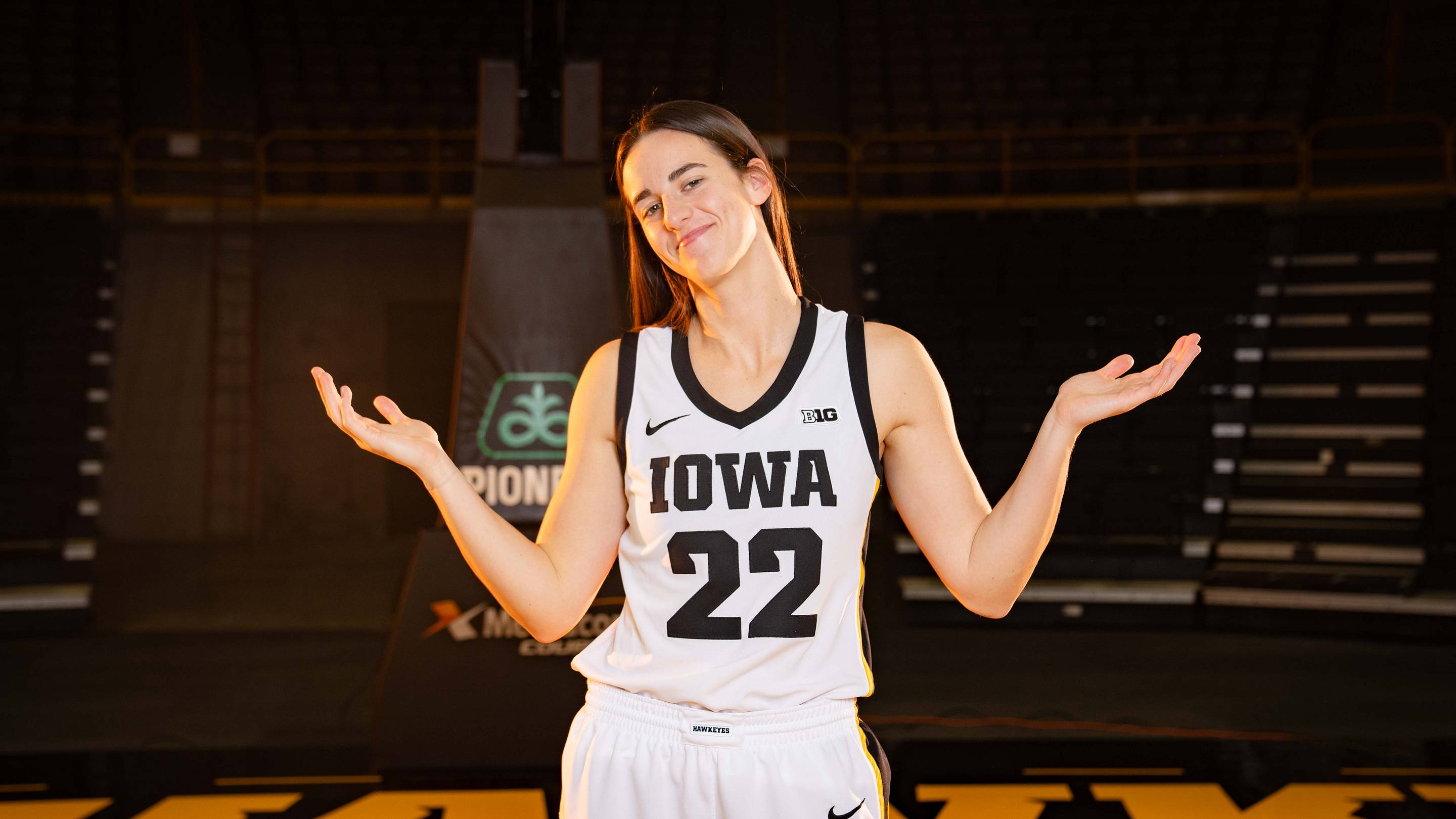 Caitlin Clark stands for a photo during Iowa Women's Basketball Media Day at Carver Hawkeye Arena, Wednesday, Oct. 4, 2023.