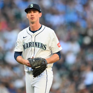 Seattle Mariners pitcher Emerson Hancock looks on during a game against the New York Yankees on May 12 at T-Mobile Park.