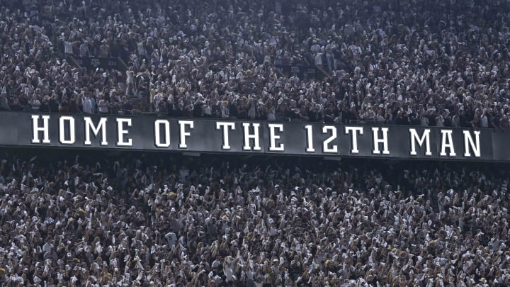 Sep 17, 2022; College Station, Texas, USA; A view of the stands and the fans and the 12th Man logo during the game between the Texas A&M Aggies and the Miami Hurricanes at Kyle Field.