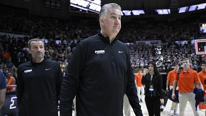 Mar 5, 2023; West Lafayette, Indiana, USA; Purdue Boilermakers head coach Matt Painter walks on the court after the game against the Illinois Fighting Illini at Mackey Arena. Mandatory Credit: Marc Lebryk-Imagn Images Mar 5, 2023; West Lafayette, Indiana, USA; Purdue Boilermakers head coach Matt Painter walks on the court after the game against the Illinois Fighting Illini at Mackey Arena. Mandatory Credit: Marc Lebryk-Imagn Images