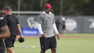 Jul 23, 2025; Houston, TX, USA;  Houston Texans head coach DeMeco Ryans during training camp at Houston Methodist Training Center. Mandatory Credit: Troy Taormina-Imagn Images