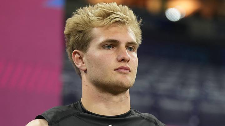 Feb 28, 2025; Indianapolis, IN, USA; Clemson tight end Jake Briningstool (TE03) looks on during the 2025 NFL Scouting Combine at Lucas Oil Stadium. Mandatory Credit: Kirby Lee-Imagn Images