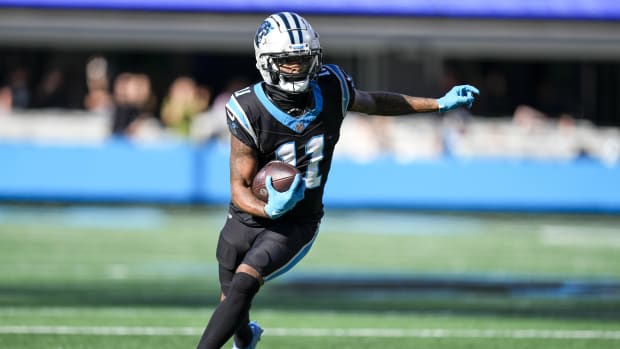 Carolina Panthers wide receiver Ihmir Smith-Marsette (11) runs for yards after the catch. Jim Dedmon-USA TODAY Sports