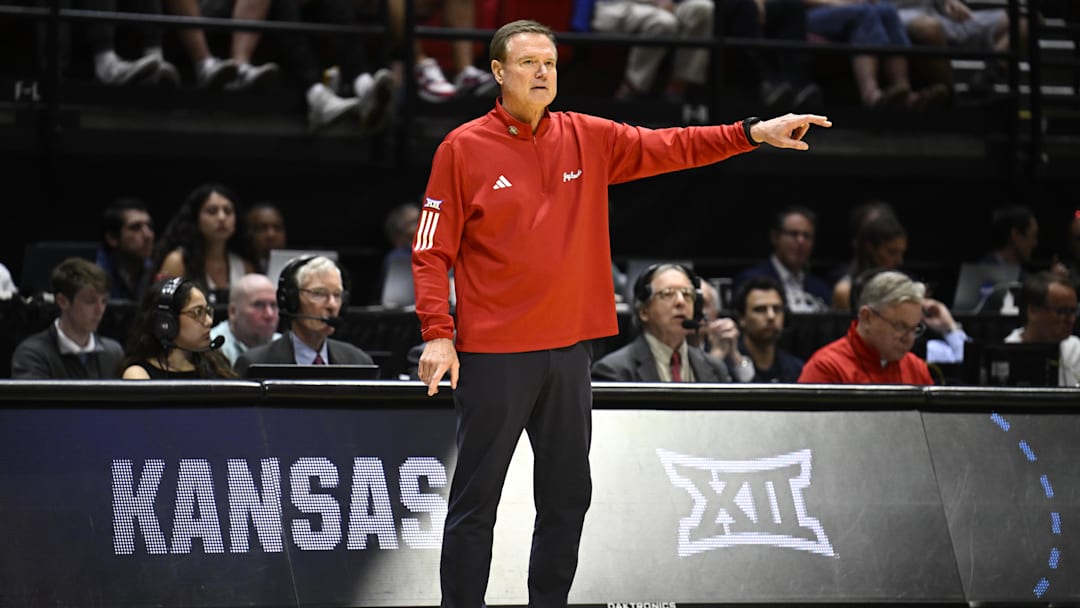 Mar 20, 2026; San Diego, CA, USA; Kansas Jayhawks head coach Bill Self looks on in the first half against the California Baptist Lancers during a first round game of the men's 2026 NCAA Tournament at Viejas Arena. Mandatory Credit: Denis Poroy-Imagn Images Mar 20, 2026; San Diego, CA, USA; Kansas Jayhawks head coach Bill Self looks on in the first half against the California Baptist Lancers during a first round game of the men's 2026 NCAA Tournament at Viejas Arena. Mandatory Credit: Denis Poroy-Imagn Images