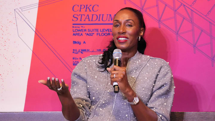 Former WNBA player and olympic athlete Leslie speaks during a DEI Summit ahead of the 2024 NWSL Championship match at Union Station. Former WNBA player and olympic athlete Leslie speaks during a DEI Summit ahead of the 2024 NWSL Championship match at Union Station.