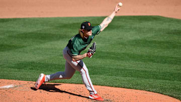 Jul 8, 2023; Seattle, Washington, USA; National League Futures relief pitcher Carson Whisenhunt (18) of the San Francisco Giants pitches to the American League during the third inning of the All Star-Futures game at T-Mobile Park.
