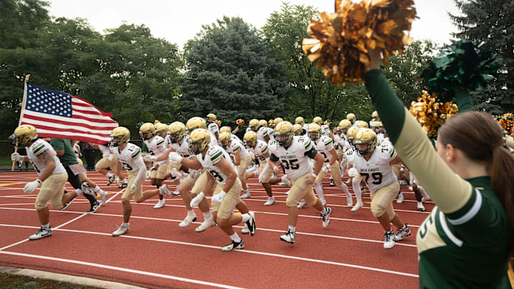 Sep 7, 2024; West Orange, New Jersey, United States; St. Joseph football vs. Seton Hall Prep at Kelly Athletic Complex. St. Joseph takes the field before the start of the game.