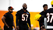 Cincinnati Bengals linebacker Germaine Pratt (57) smiles at Bengals spring practice at the IEL Indoor Facility in Cincinnati on Tuesday, June 11, 2024.