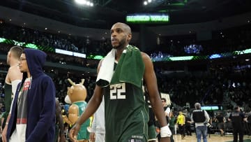 Apr 30, 2024; Milwaukee, Wisconsin, USA;  Milwaukee Bucks forward Khris Middleton (22) walks off the court following the game against the Indiana Pacers during game five of the first round for the 2024 NBA playoffs at Fiserv Forum. Mandatory Credit: Jeff Hanisch-USA TODAY Sports