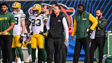 Nov 17, 2024; Chicago, Illinois, USA; Green Bay Packers head coach Matt LaFleur looks on against the Chicago Bears during the second quarter at Soldier Field.