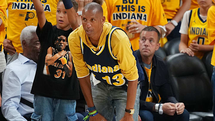 Reggie Miller watched his Pacers beat the Thunder in Game 3 of the NBA Finals on Wednesday night. Reggie Miller watched his Pacers beat the Thunder in Game 3 of the NBA Finals on Wednesday night.