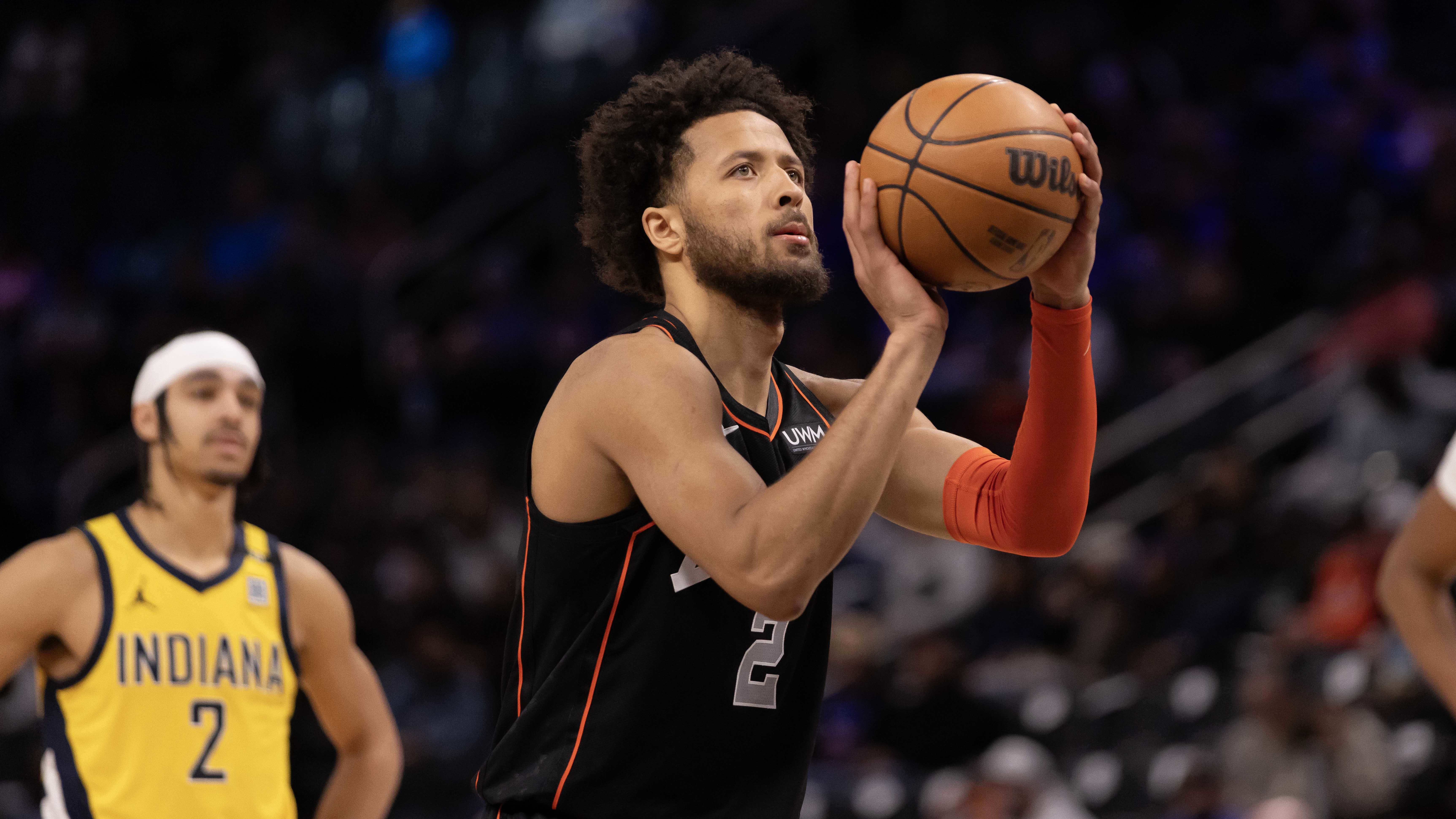 Mar 20, 2024; Detroit, Michigan, USA; Detroit Pistons guard Cade Cunningham (2) shoots a free throw