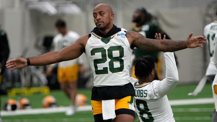 Green Bay Packers RB AJ Dillon is shown at the June minicamp.