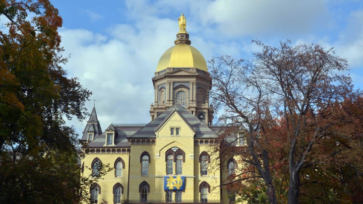 The golden dome at the main administration building on the campus of Notre Dame.