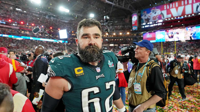 Feb 12, 2023; Glendale, Arizona, US; Philadelphia Eagles center Jason Kelce (62).