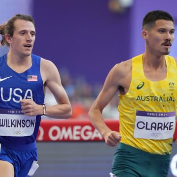 Aug 5, 2024; Saint-Denis, FRANCE; Matthew Wilkinson (USA) in the men's 3000m steeplechase round 1 heats during the Paris 2024 Olympic Summer Games at Stade de France. Mandatory Credit: Kirby Lee-USA TODAY Sports