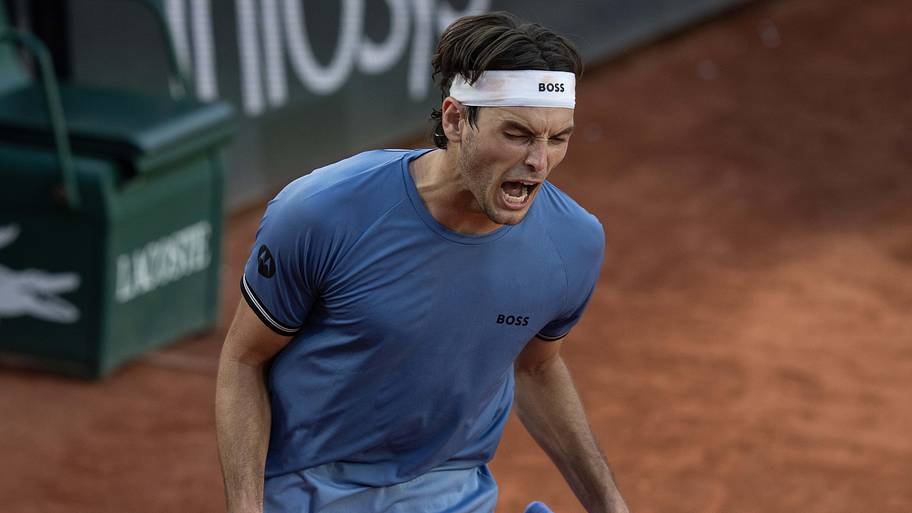 Taylor Fritz of the United States reacts in his first round match against Nishesh Basavareddy.
