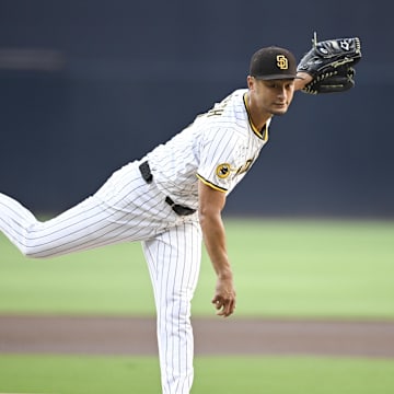 San Diego Padres starting pitcher Yu Darvish (11) delivers during the first inning against the Arizona Diamondbacks at Petco Park on Monday.