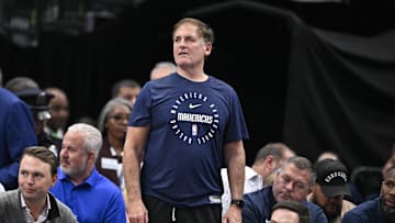 Oct 7, 2024; Dallas, Texas, USA; Mark Cuban looks on during the game between the Dallas Mavericks and the Memphis Grizzlies at American Airlines Center. Mandatory Credit: Jerome Miron-Imagn Images