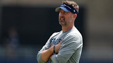  Dallas Cowboys offensive coordinator Brian Schottenheimer during training camp at the River Ridge Fields.