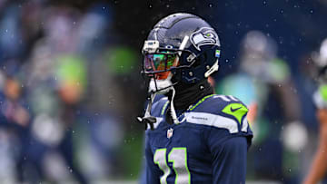Seattle Seahawks wide receiver Jaxon Smith-Njigba during warmups before the game against the Minnesota Vikings.