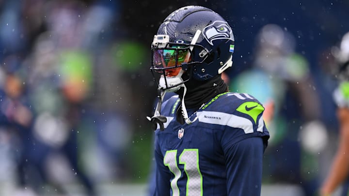 Seattle Seahawks WR Jaxon Smith-Njigba during warmups before the game against the Minnesota Vikings. Seattle Seahawks WR Jaxon Smith-Njigba during warmups before the game against the Minnesota Vikings.