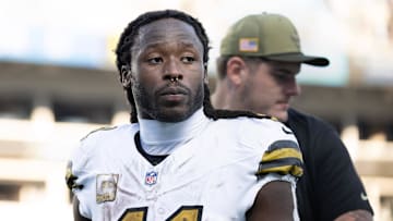 Nov 9, 2025; Charlotte, North Carolina, USA; New Orleans Saints running back Alvin Kamara (41) walks off the field after the game at Bank of America Stadium. Mandatory Credit: Bob Donnan-Imagn Images