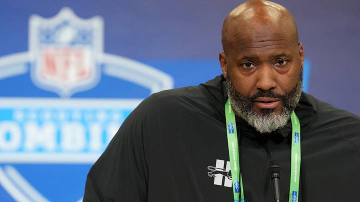 Feb 24, 2026; Indianapolis, IN, USA; Detroit Lions general manager Brad Holmes speaks at the NFL Scouting Combine at the Indiana Convention Center. Mandatory Credit: Kirby Lee-Imagn Images