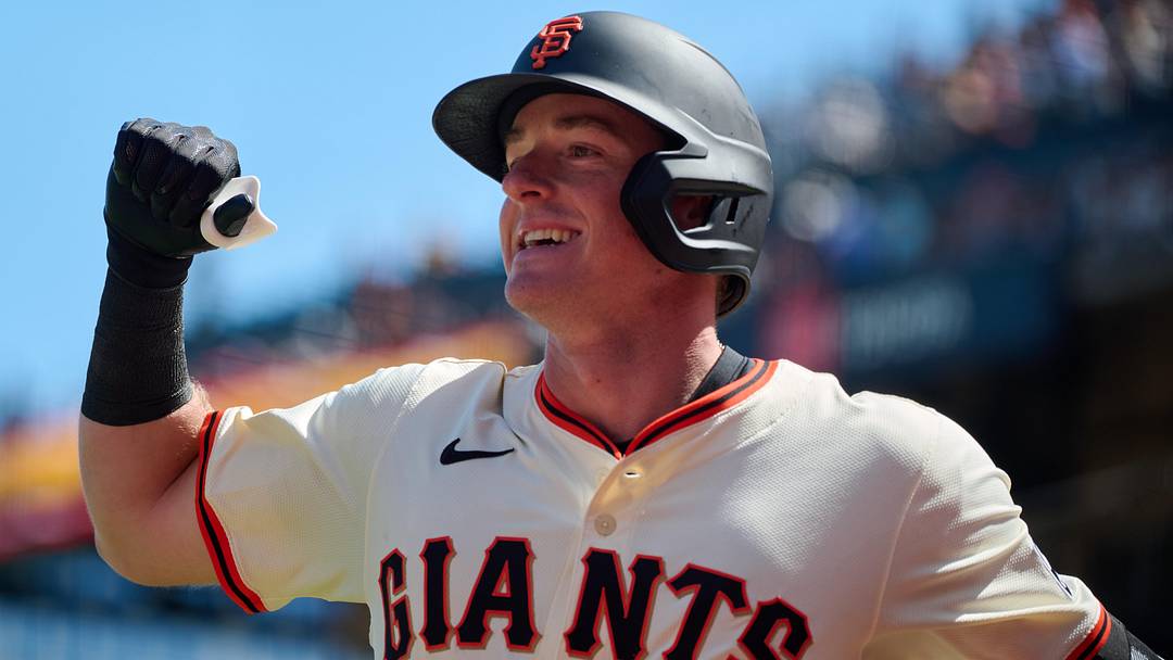 Aug 17, 2025; San Francisco, California, USA; San Francisco Giants second baseman Tyler Fitzgerald (49) reacts after hitting a one run home run against the Tampa Bay Rays during the seventh inning at Oracle Park. Mandatory Credit: Robert Edwards-Imagn Images Aug 17, 2025; San Francisco, California, USA; San Francisco Giants second baseman Tyler Fitzgerald (49) reacts after hitting a one run home run against the Tampa Bay Rays during the seventh inning at Oracle Park. Mandatory Credit: Robert Edwards-Imagn Images