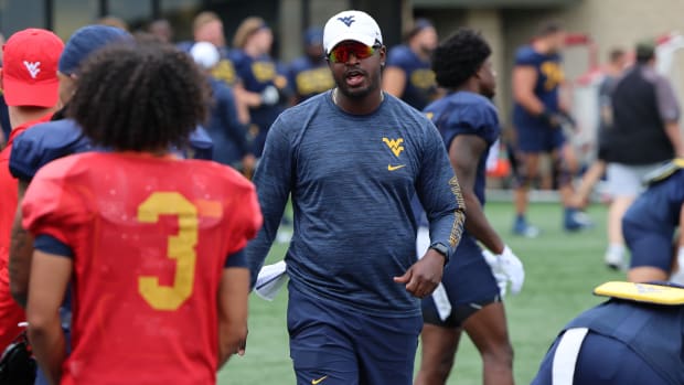 West Virginia University receivers Bilal Marshall.