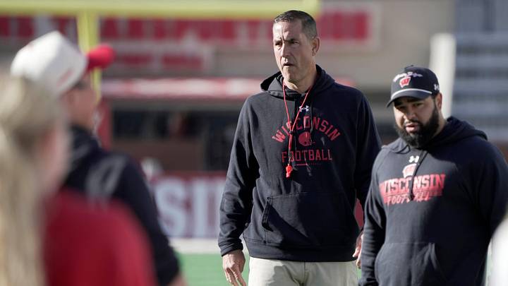 Wisconsin head coach Luke Fickell is shown during spring football practice Tuesday, April 21, 2026 at Camp Randall Stadium in Madison, Wisconsin.