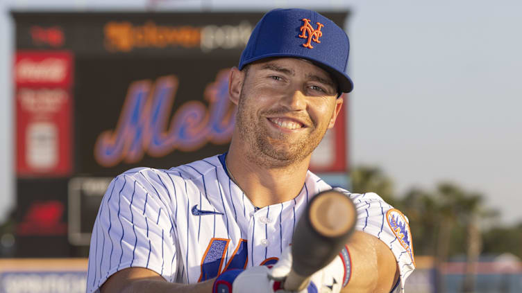 Feb 23, 2023; Port St. Lucie, FL, USA;  New York Mets center fielder Brandon Nimmo (9) during the